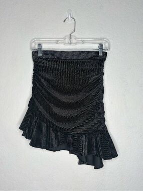 Zara Black Sparkle Asymmetrical Ruffle Mini Skirt